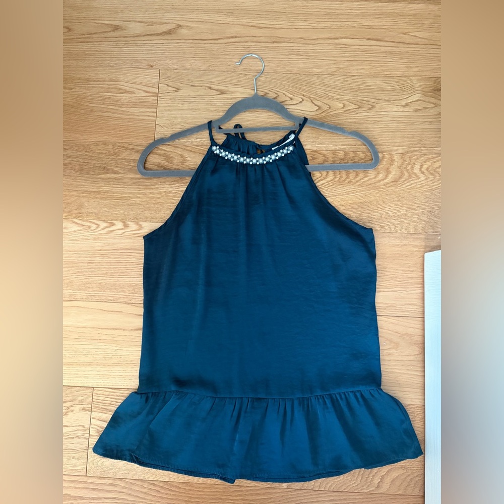 Reitmans Navy Blouse with Pearl Detail